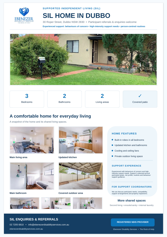 Property flyer for the SIL home at 30 Roper Street, Dubbo